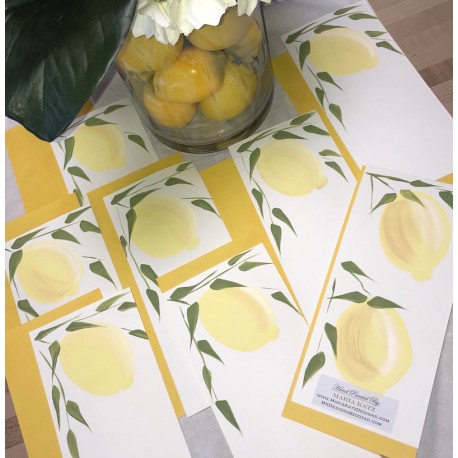 Hand Painted Stationery: Lemons Double Sided 4" x 9"